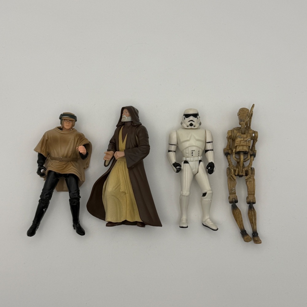Star Wars Action Figure Lot Luke Skywalker Obi-Wan Stormtrooper Battle Droid 4pc